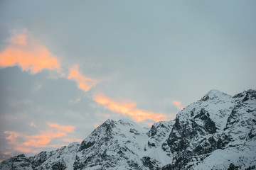 beautiful snowy mountains under sunset sky, Austria