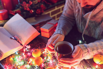man with a blank book in his hands for the New Year's table with