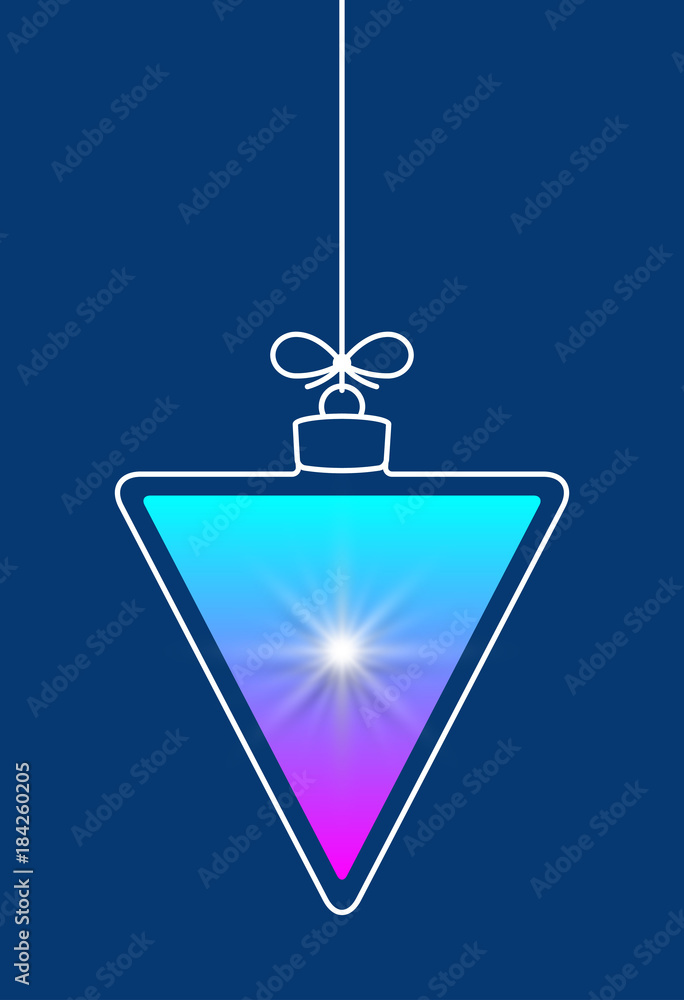 Aufkleber Vector hanging abstract colorful Christmas ball on a string with a bow consisting of multicolored gradient & snowflake, star on blue background