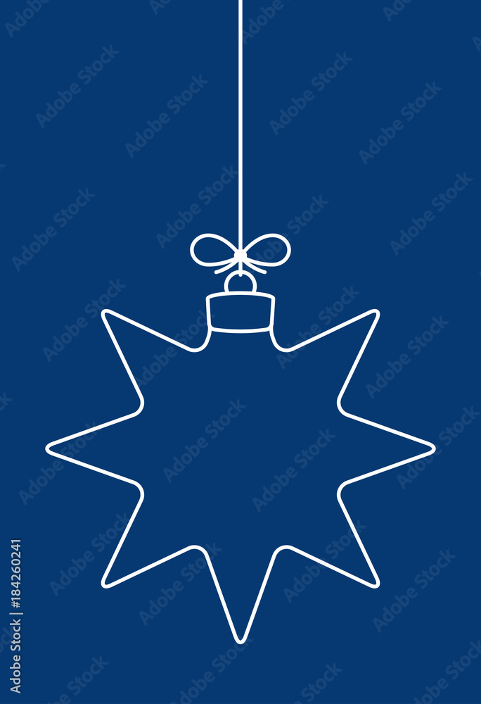 Poster Vector hanging abstract simple line Christmas ball on a string with a bow on a blue background