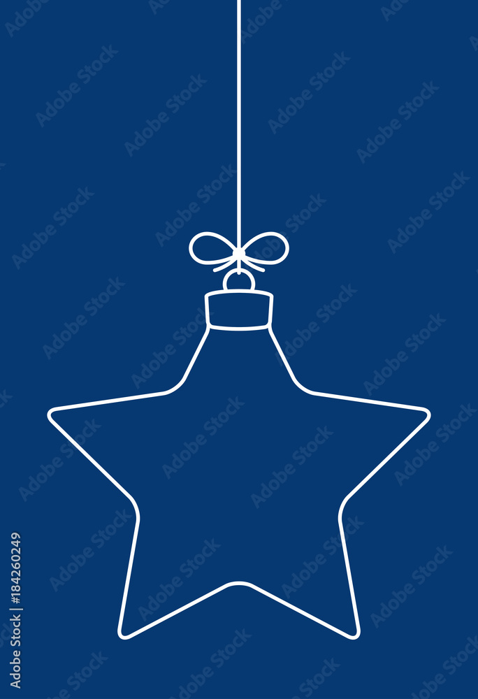 Aufkleber Vector hanging abstract simple line Christmas ball on a string with a bow on a blue background