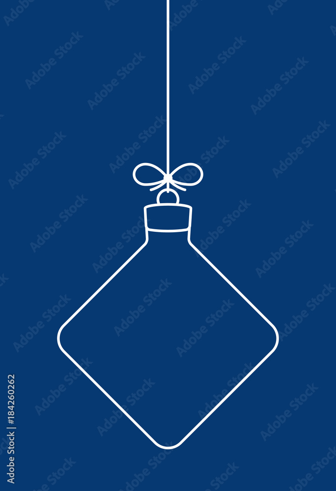 Poster Vector hanging abstract simple line Christmas ball on a string with a bow on a blue background