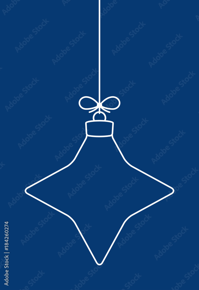 Poster Vector hanging abstract simple line Christmas ball on a string with a bow on a blue background