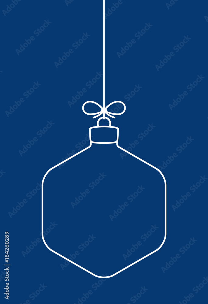 Leinwandbilder vector hanging abstract simple line christmas ball on a string with a bow on a blue background