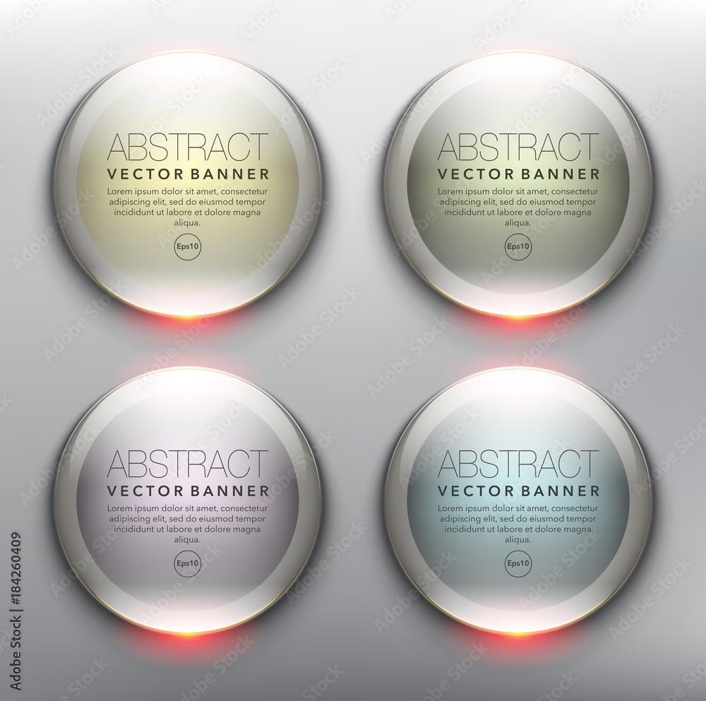 Wall mural vector glass web banners set of 4. round glossy banners in pastel colors. isolated with realistic li