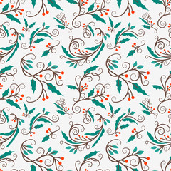 Christmas seamless pattern with mistletoe branches. Vector background for wrapping paper or greeting cards