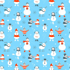 Cute Christmas seamless pattern. Vector background for wrapping paper or greeting cards