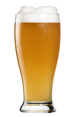 Glass of unfiltered wheat beer isolated on white background