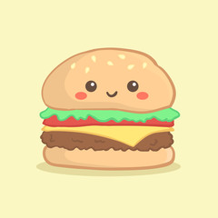 Cute Hamburger Burger Food Vector Illustration Cartoon