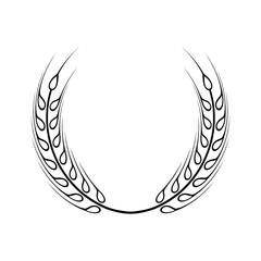 Black laurel wreath - a symbol of the winner. Wheat ears icon.