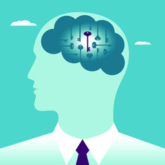 To find the best solution and path. The businessman finds the key to success. Business concept vector illustration