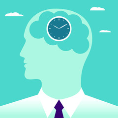 Remember the time, a businessman with a clock in his head. Business concept vector illustration