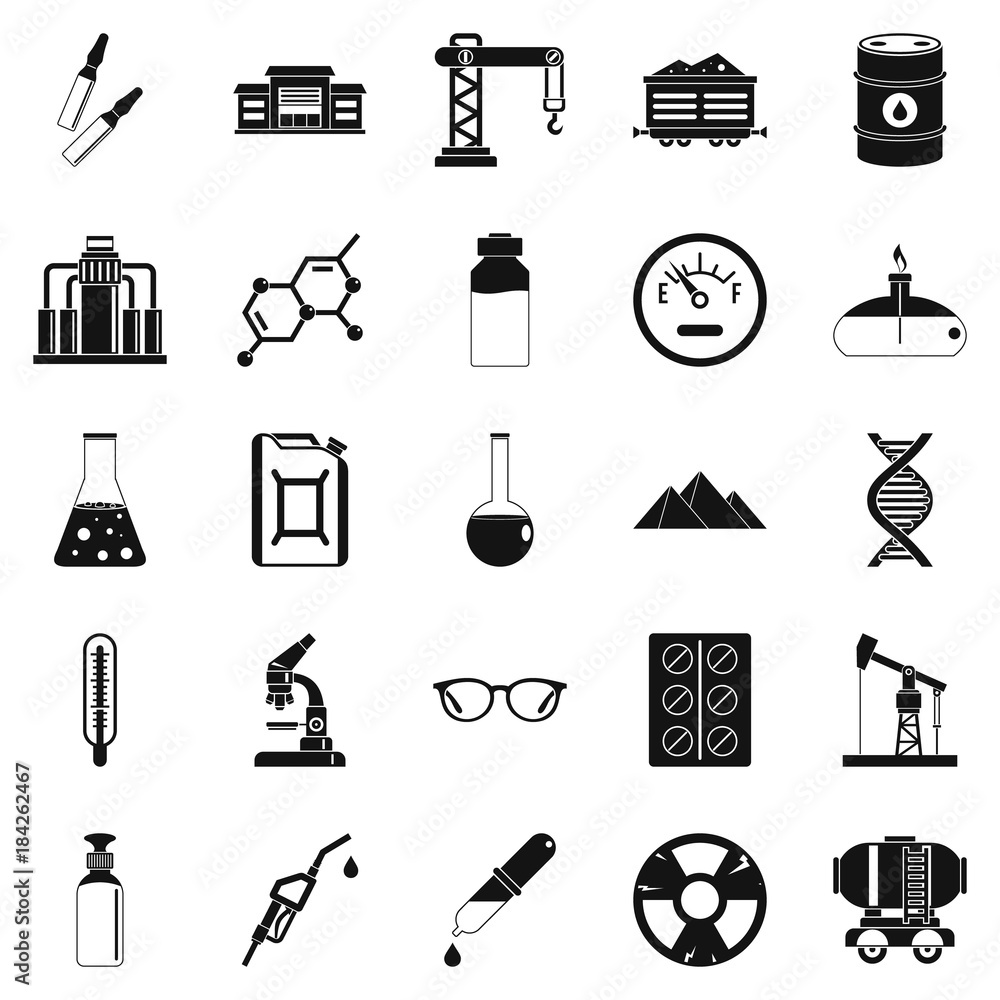 Poster processing factory icons set, simple style