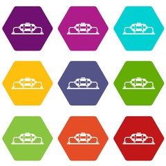 Oil production icon set color hexahedron