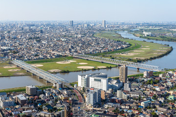 千葉県から見る江戸川と東京の都市風景３