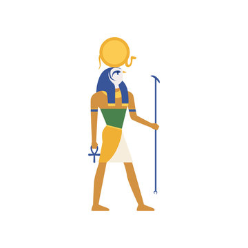 Ra, the god of the sun, Egyptian ancient culture vector Illustration