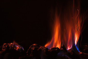 Camp fire in the dark night background