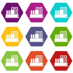 Equipment for production oil icon set color hexahedron