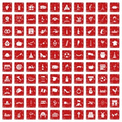 100 wine icons set grunge red