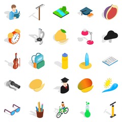 School upbringing icons set, isometric style