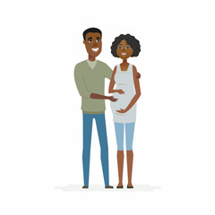 African couple expecting a baby - cartoon people characters isolated illustration