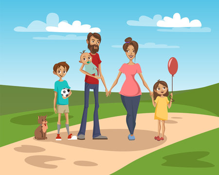 Happy family on a background of nature scenery vector Illustration
