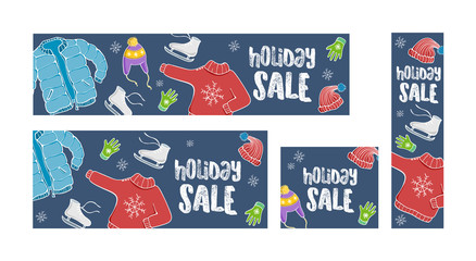 Holiday winter sale set of 4 web banners.