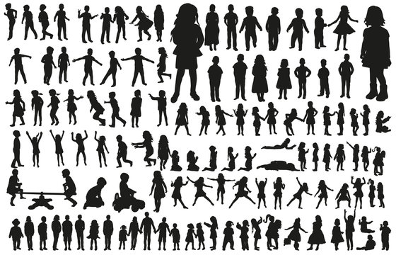 large collection of silhouettes of children