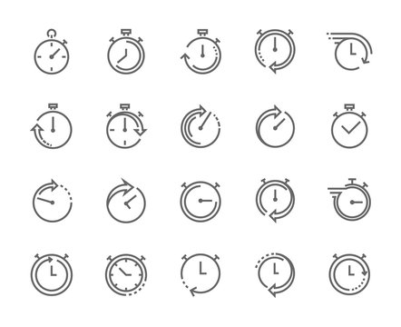 Stop watch symbol, fast time icon, express and urgent services. Editable stroke.