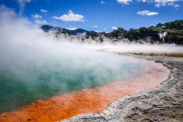 Champagne Pool hot lake in Waiotapu, Rotorua, New Zealand