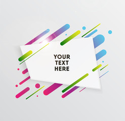 Vector background with paper card and abstract colorful shapes. Trendy neon lines and circles   wallpaper in a modern material design style.