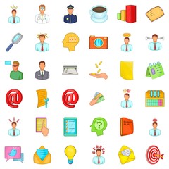 Business plan icons set, cartoon style