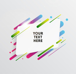 Vector background with paper card and abstract colorful shapes. Trendy neon lines and circles   wallpaper in a modern material design style.