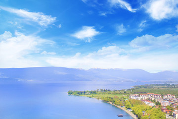 Fototapeta na wymiar Beautiful view of the coast of Lake Ohrid in Macedonia