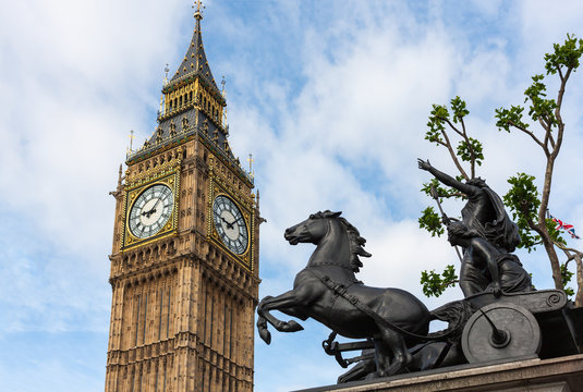 Boadicea Statue kicking Big Ben Clock Tower, London, England