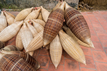 Traditional bamboo fish trap or weave in Vietnam