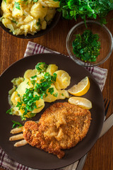 Homemade breaded viennese schnitzel