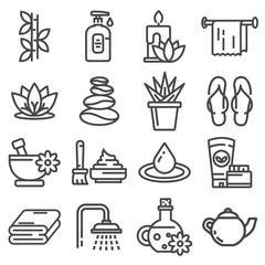 Spa massage therapy cosmetics icons.