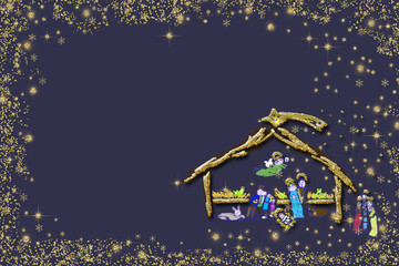  Nativity Scene Christmas frame card.