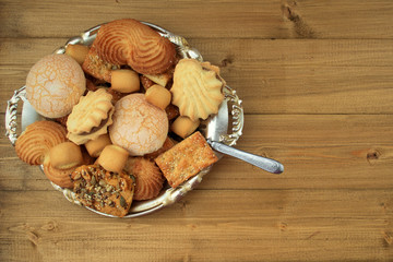 Many different in shape, size and taste of various shortbread cookies.