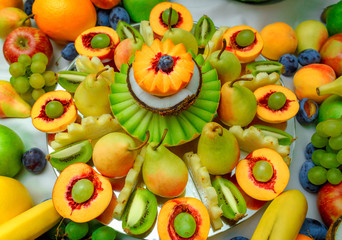 Colorful Fruit mix on the table. Decorated fruit table.