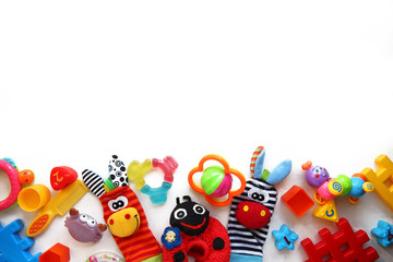 Children's toys and accessorieson a White background.view from above © dyageleva