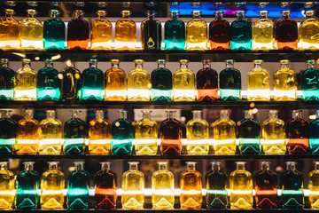 Colorful bottles on shelves