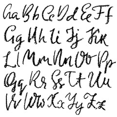 Handwritten vector chalked alphabet. Imitation texture of chalk. Modern hand drawn alphabet. Isolated letters. Vector illustration