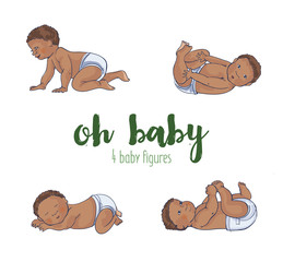 Set of four cute african babies