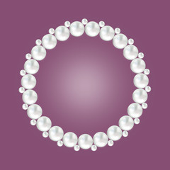 Pearl white bead round frame on purple background