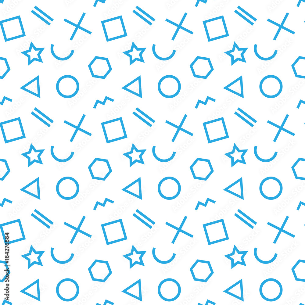 Poster stylish seamless pattern of simple blue geometric shapes on white background. modern abstract vector