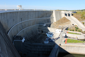 The Alqueva Dam, an arch dam in the River Guadiana, on the Alentejo region in south of Portugal