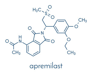 Apremilast investigational psoriasis drug molecule. Skeletal formula.