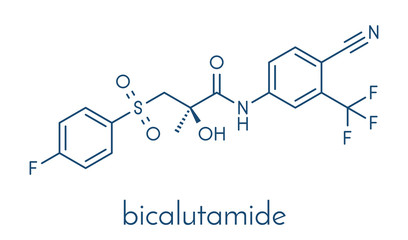 Fototapeta premium Bicalutamide prostate cancer drug (anti-androgen) molecule. Skeletal formula.